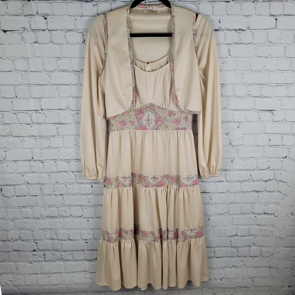 VINTAGE | Algo tiered long sleeve floral hippie vest dress - Picture 2 of 9